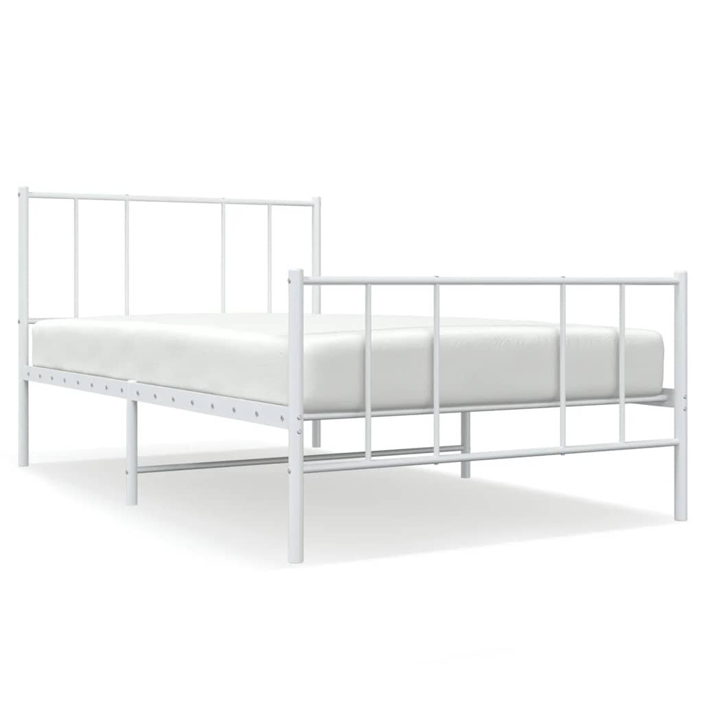vidaXL Kovový rám postele s čelom a podnožkou biely 75x190 cm