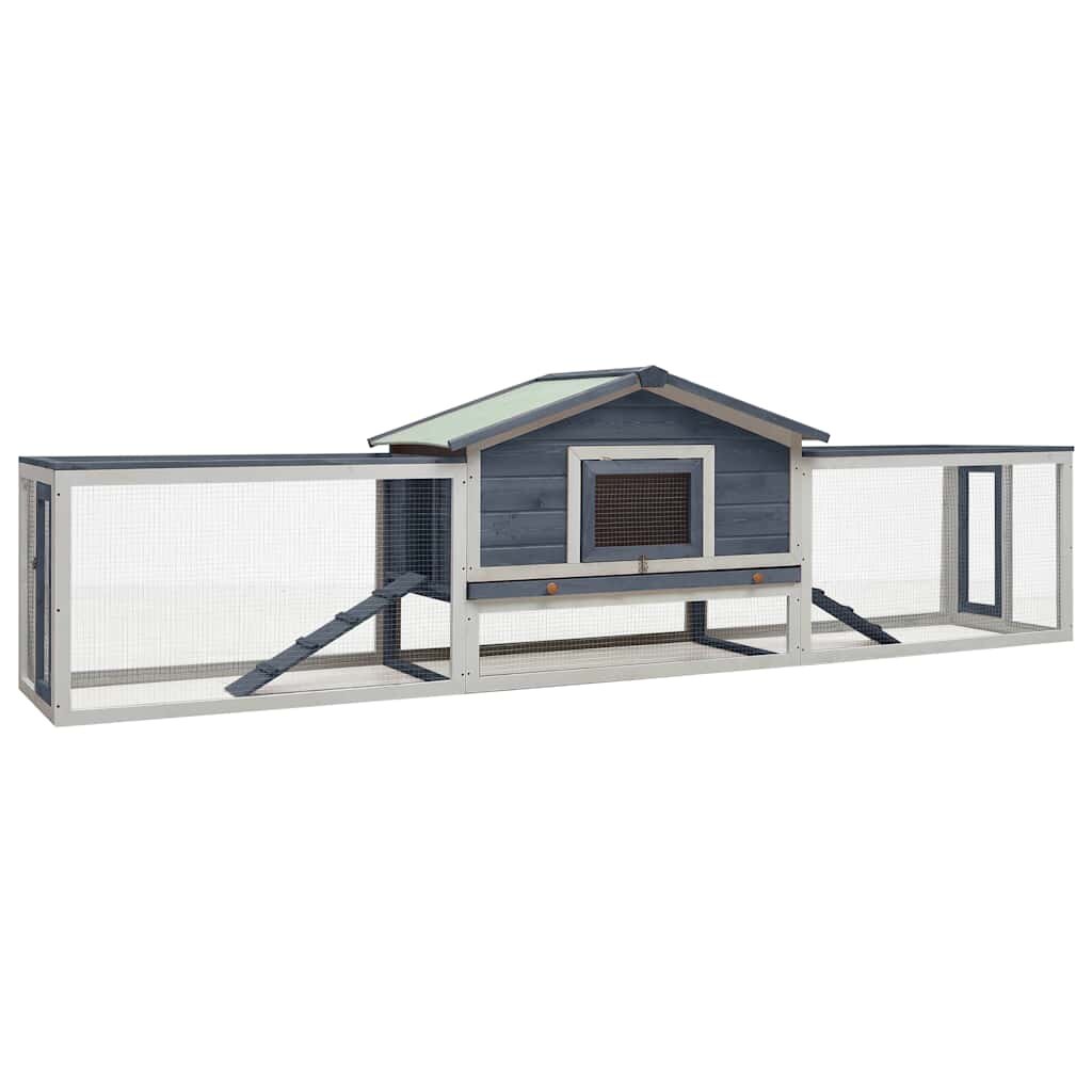 vidaXL Králikáreň sivá 310x70x87 cm borovicový a jedľový masív