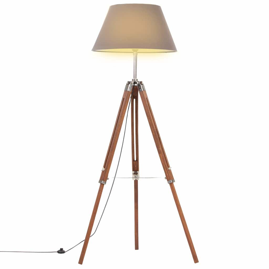 vidaXL Lampa na statíve medovo-hnedá a sivá 141 cm teakový masív