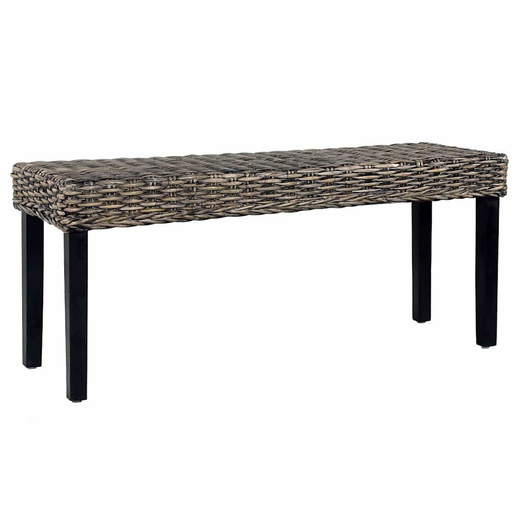 vidaXL Lavička 110 cm čierny prírodný kubu ratan a masívne mahagónové drevo