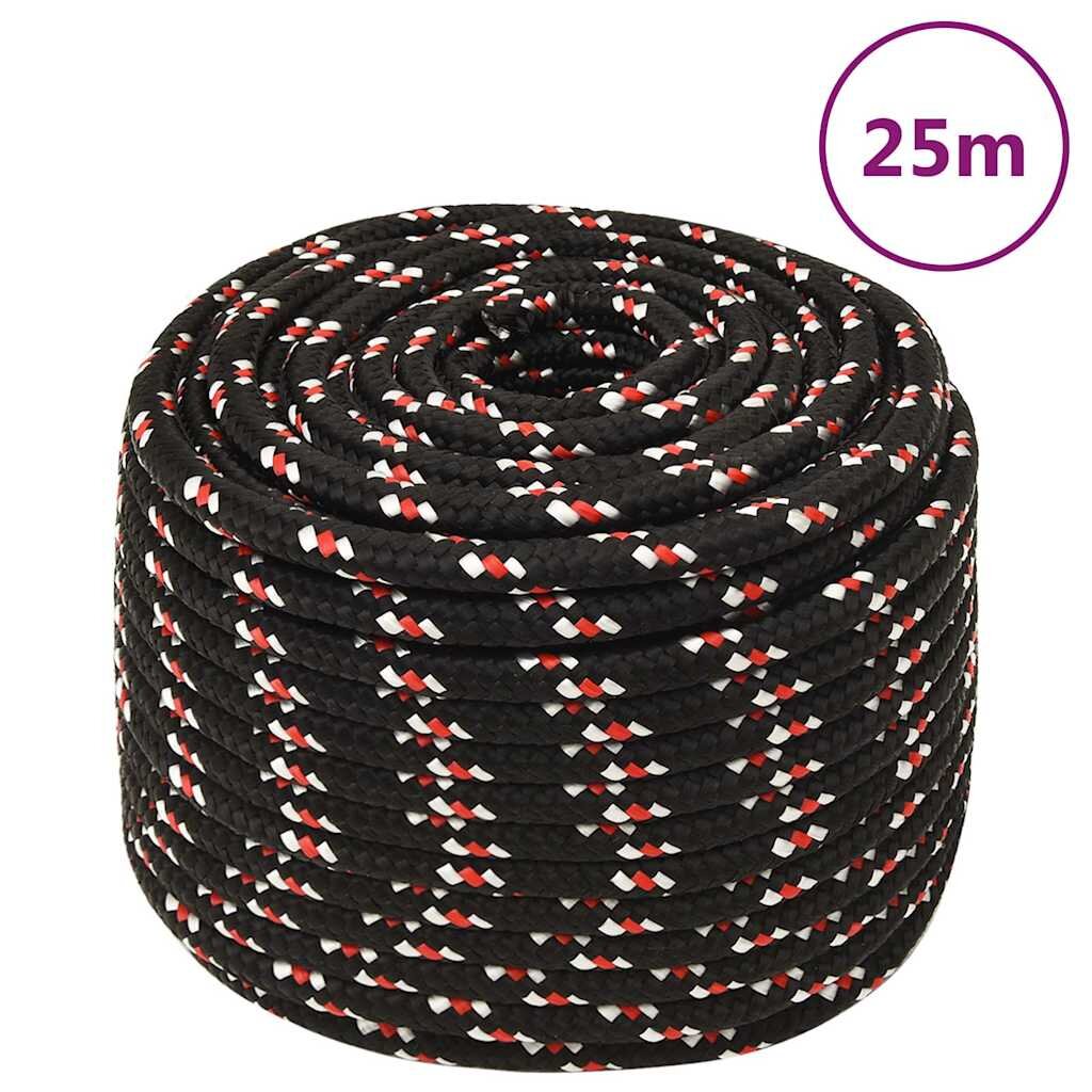 vidaXL Lodné lano čierne 12 mm 25 m polypropylén