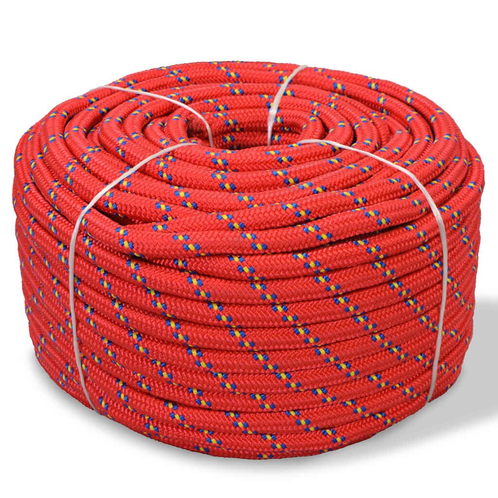 vidaXL Lodné lano polypropylén 12 mm 50 m červené