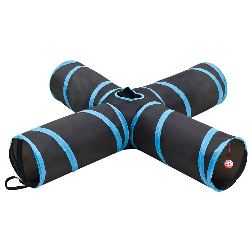 vidaXL Mačací tunel 4-cestný čierno-modrý 132 cm polyester