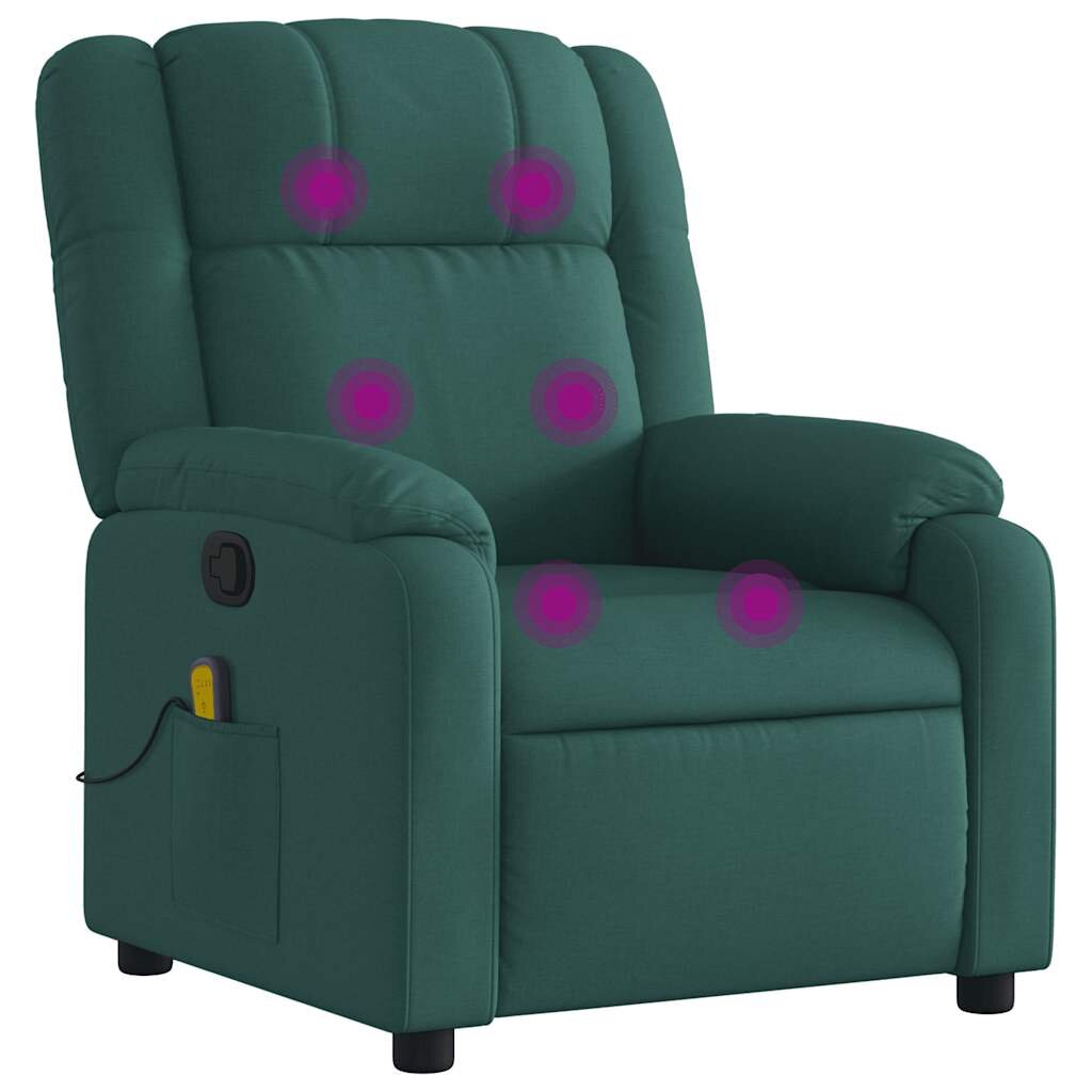 vidaXL Masážne kreslo s polohovacím mechanizmom tmavozelené látkové