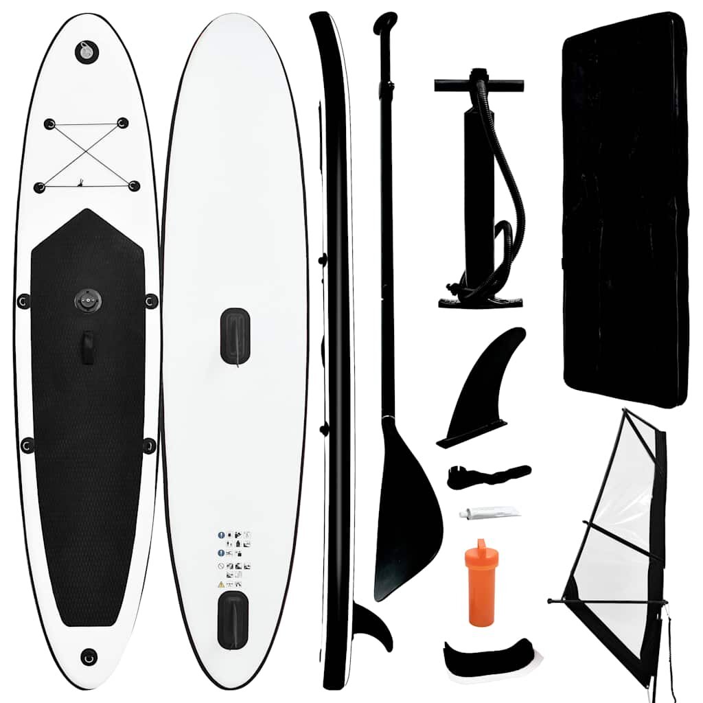 vidaXL Nafukovací Stand up paddleboard s plachtou čierno biely