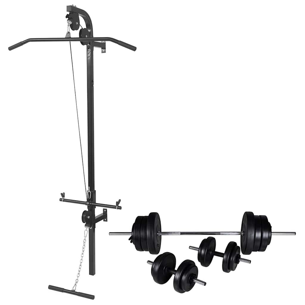 vidaXL Nástenná posilňovacia veža s činkami barbell a dumbbell 605 kg