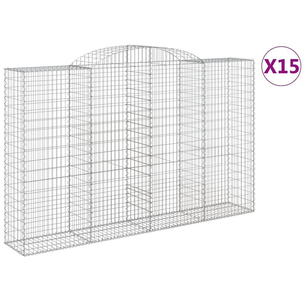 vidaXL Oblúkové gabiónové koše 15 ks 300x50x180/200cm pozink. železo