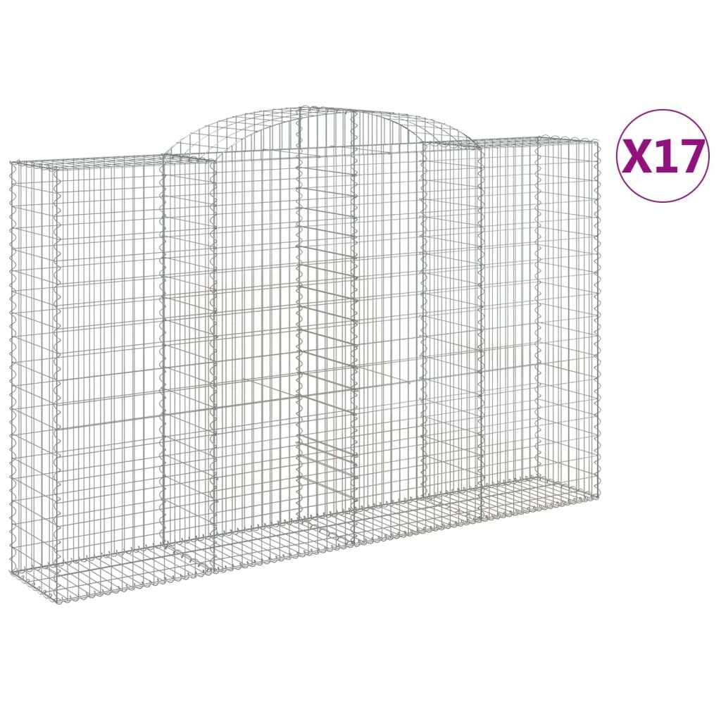 vidaXL Oblúkové gabiónové koše 17 ks 300x50x180/200cm pozink. železo