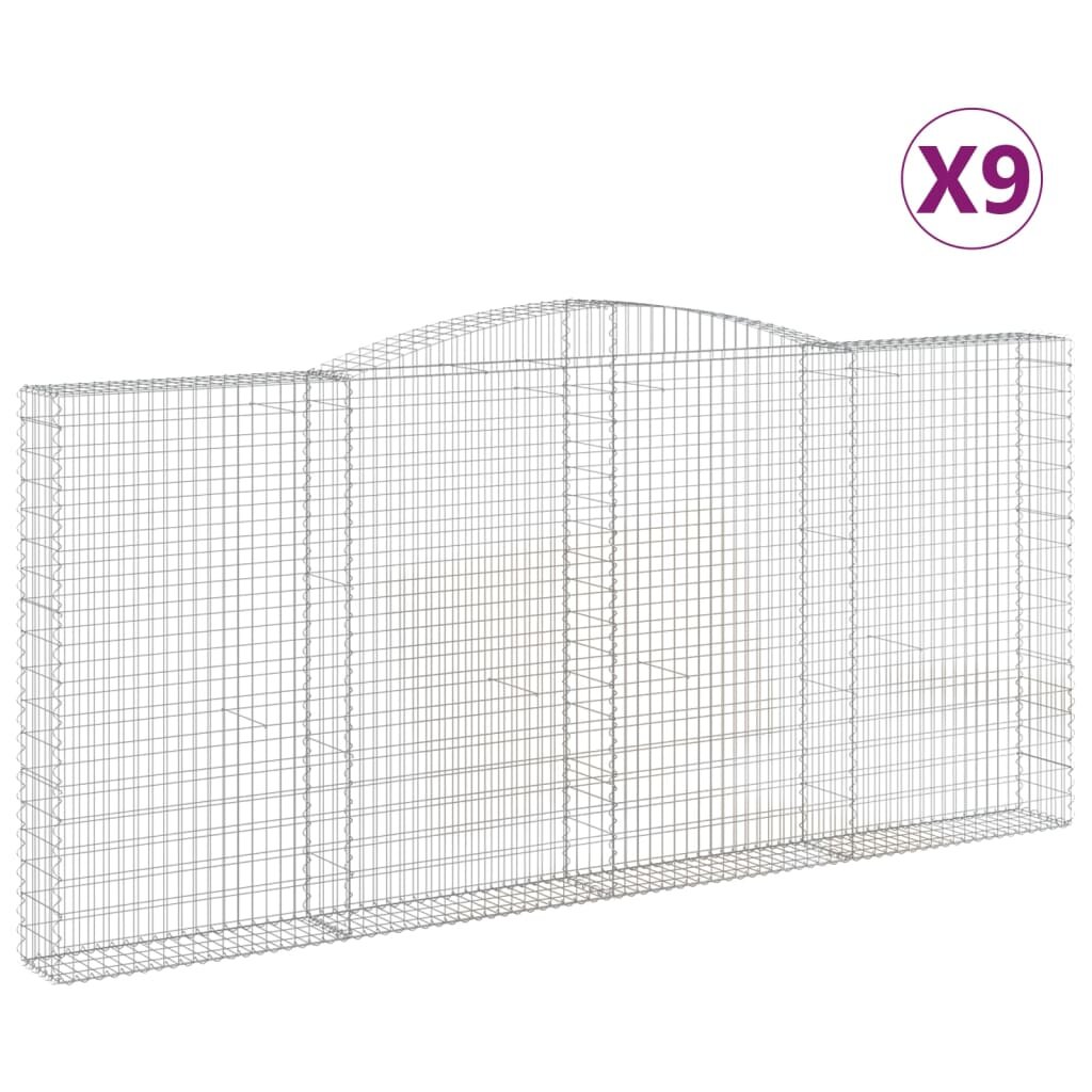 vidaXL Oblúkové gabiónové koše 9ks 400x30x180/200cm pozinkované železo