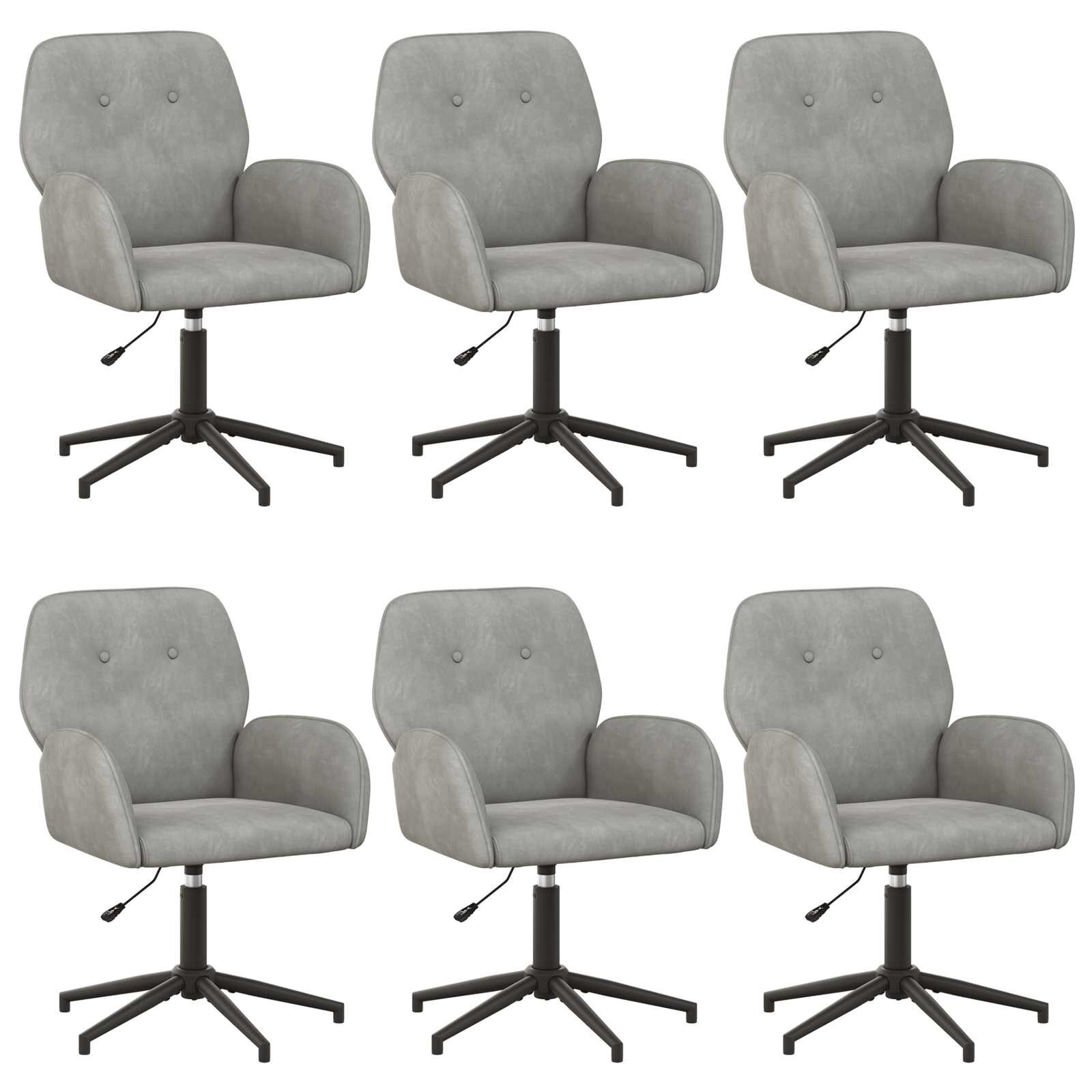 vidaXL Otáčacie stoličky k stolu 6 ks Zamat 54 x 55 x 90 cm Svetlosivá