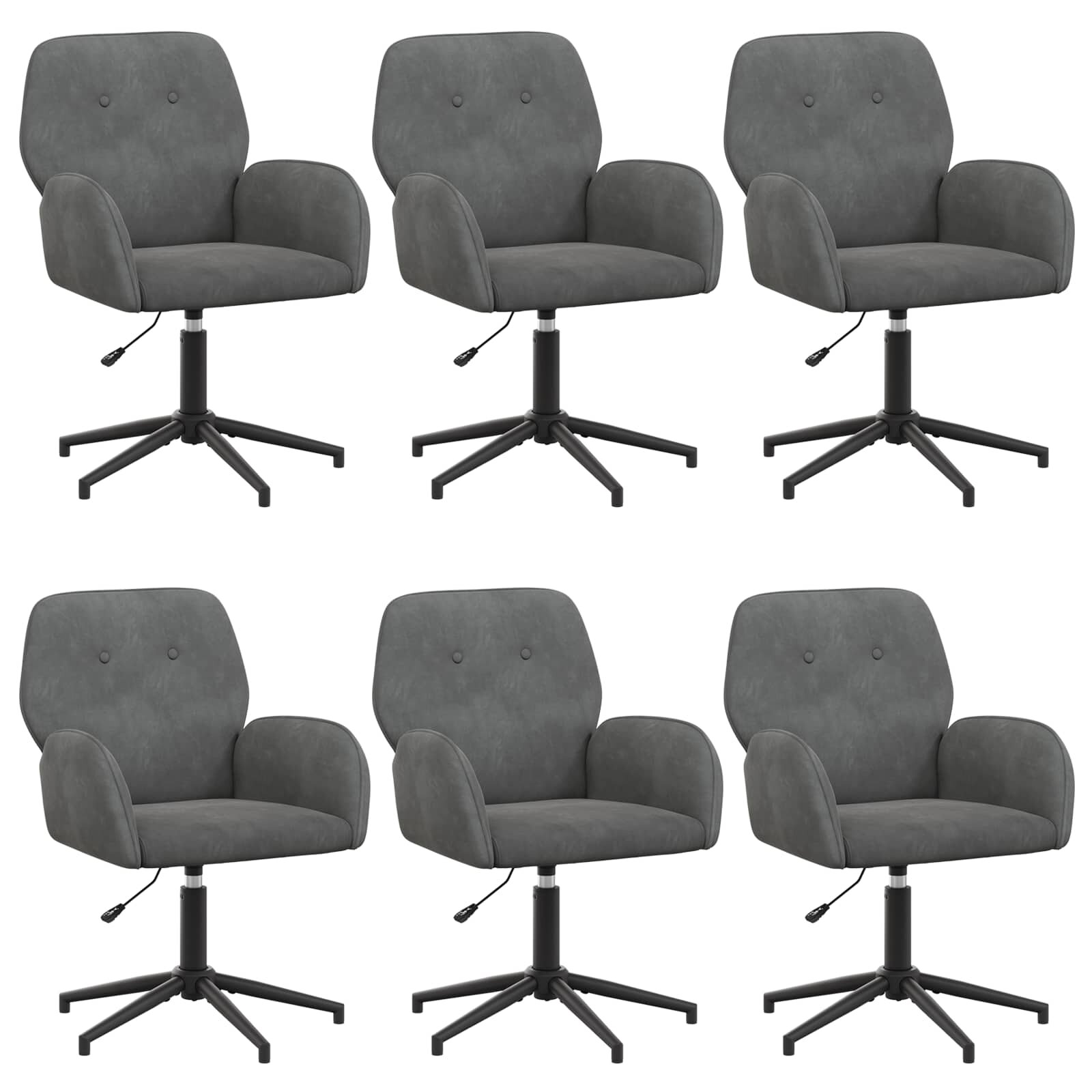 vidaXL Otáčacie stoličky k stolu 6 ks Zamat 54 x 55 x 90 cm Tmavosivá
