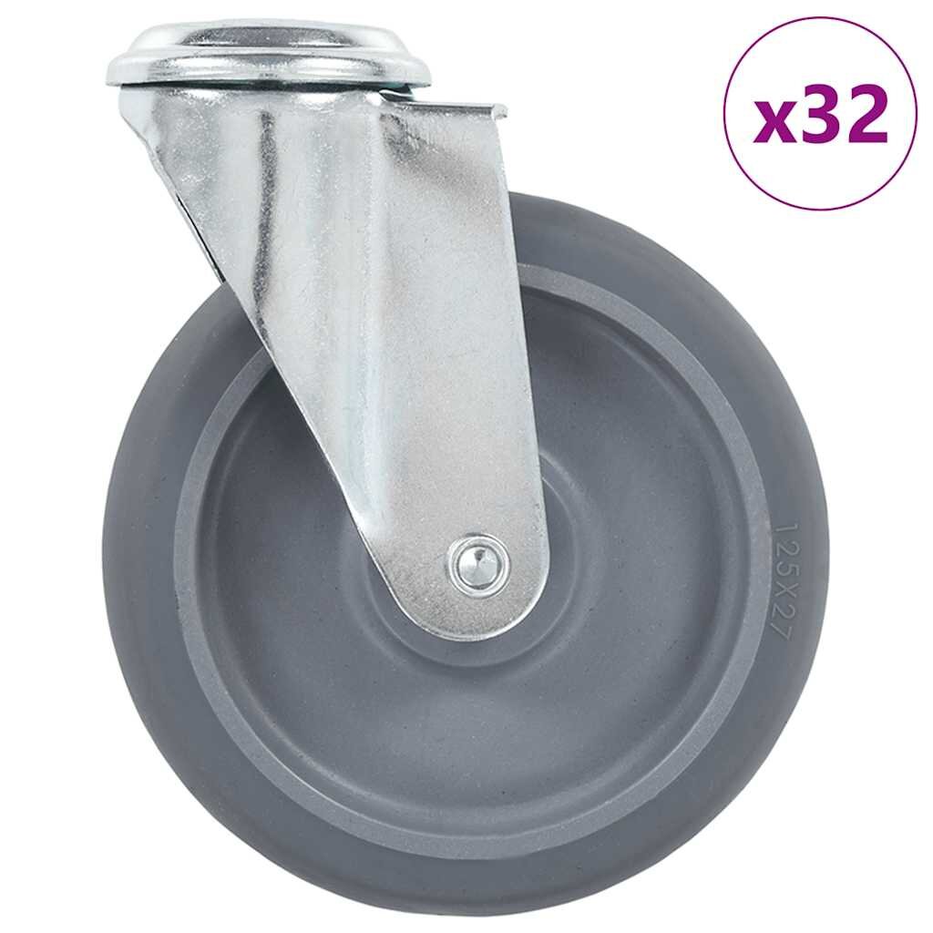 vidaXL Otočné kolieska s otvorom na skrutku 32 ks 125 mm