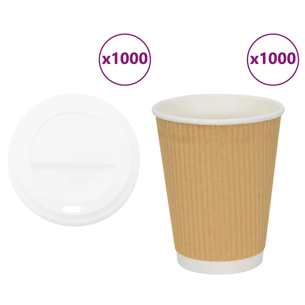 vidaXL papierové šálky na kávu s viečkom 1000 ks 12oz 300ml