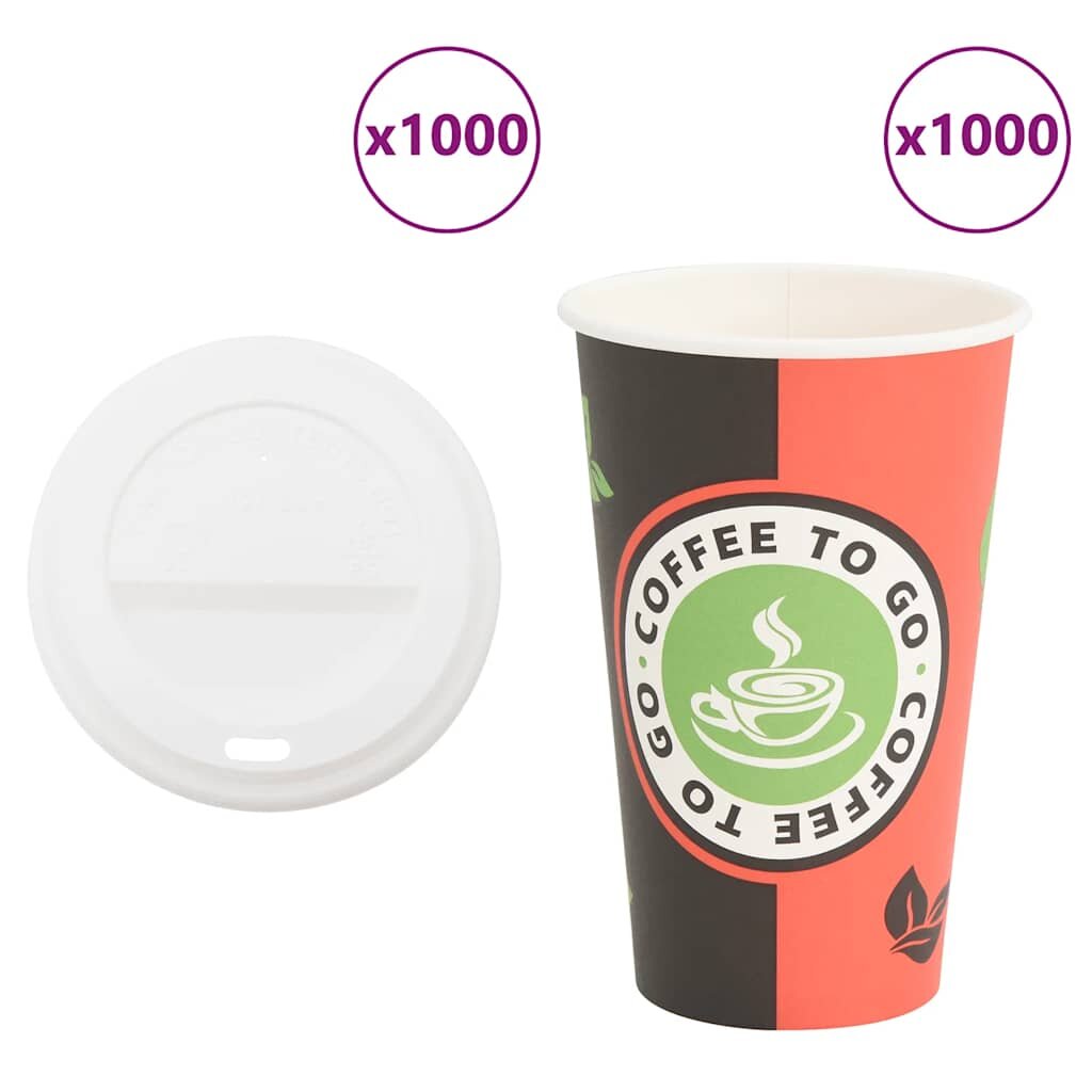 vidaXL papierové šálky na kávu s viečkom 1000 ks 16oz 400ml