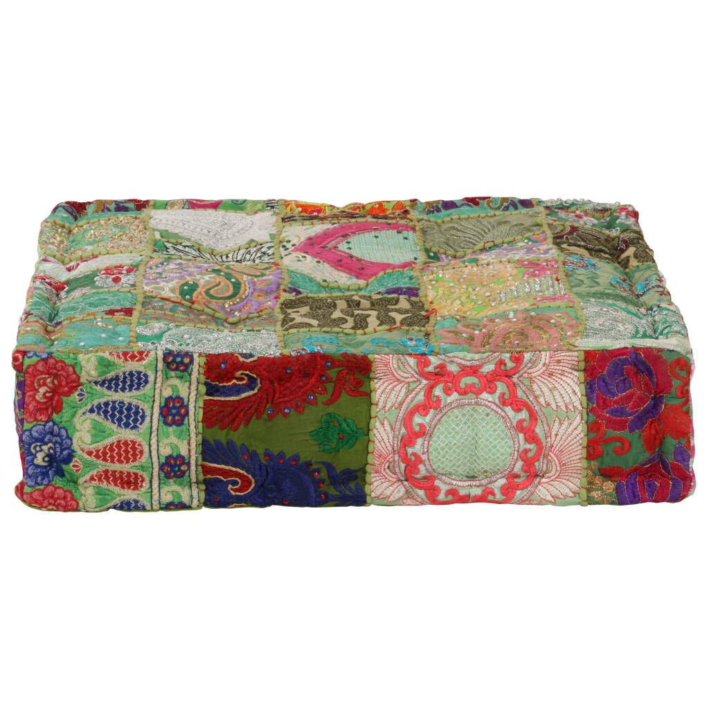 vidaXL Patchwork taburetka zelená 50x50x12 cm bavlnená štvorcová ručne vyrobená