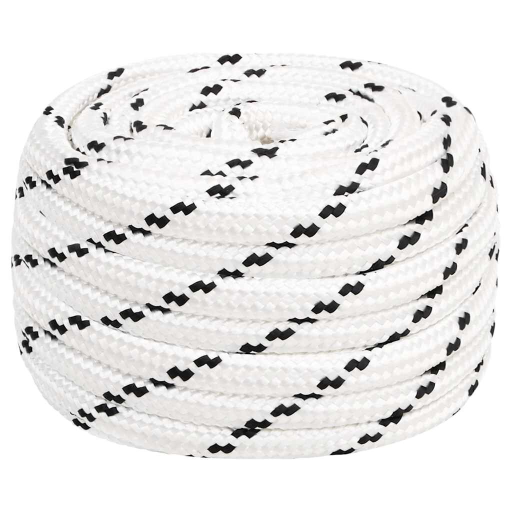 vidaXL Pletené lodné lano biele 20 mm x 100 m polyester