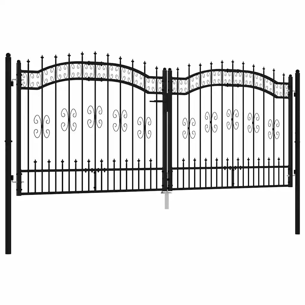 vidaXL Plotová brána KAMPEN s vrchnou časťou z oštepu čierna 302x125 cm oceľ