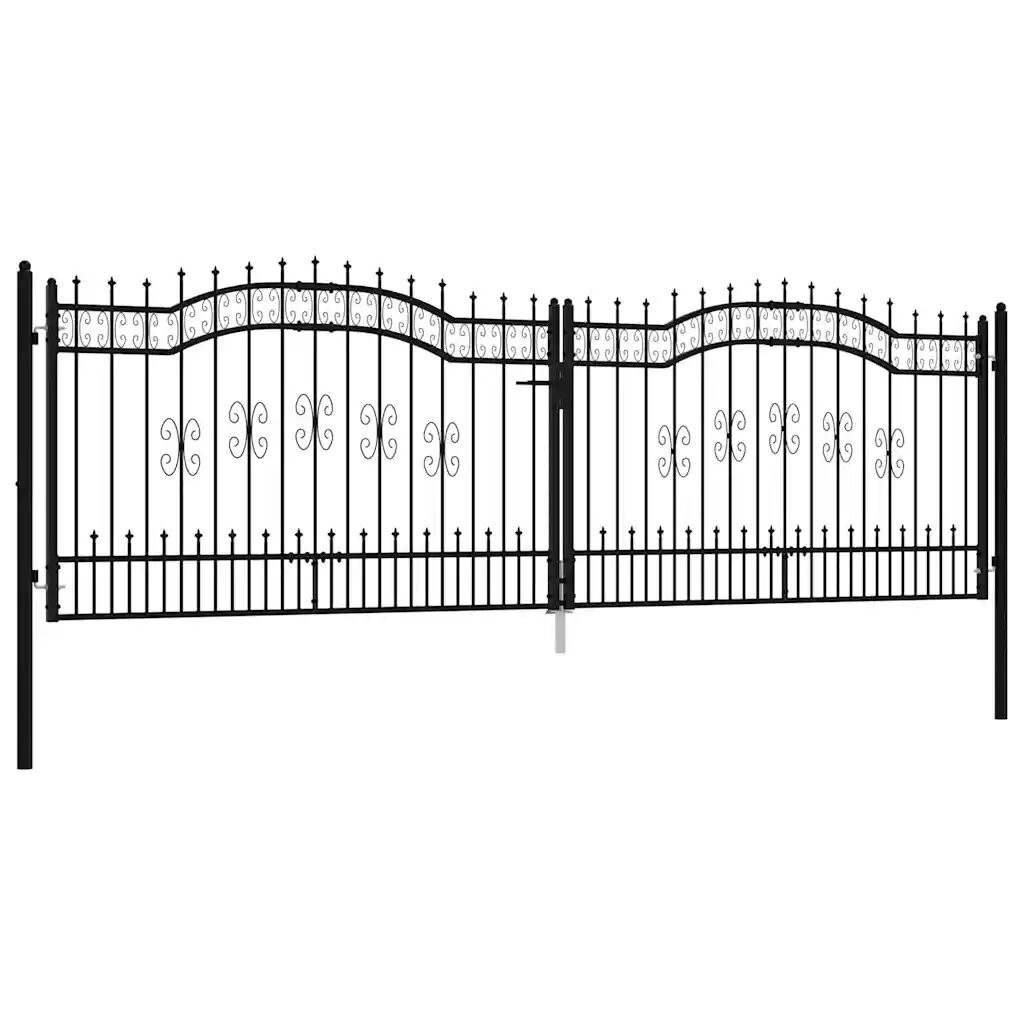 vidaXL Plotová brána KAMPEN s vrchnou časťou z oštepu čierna 3945x125 cm oceľ