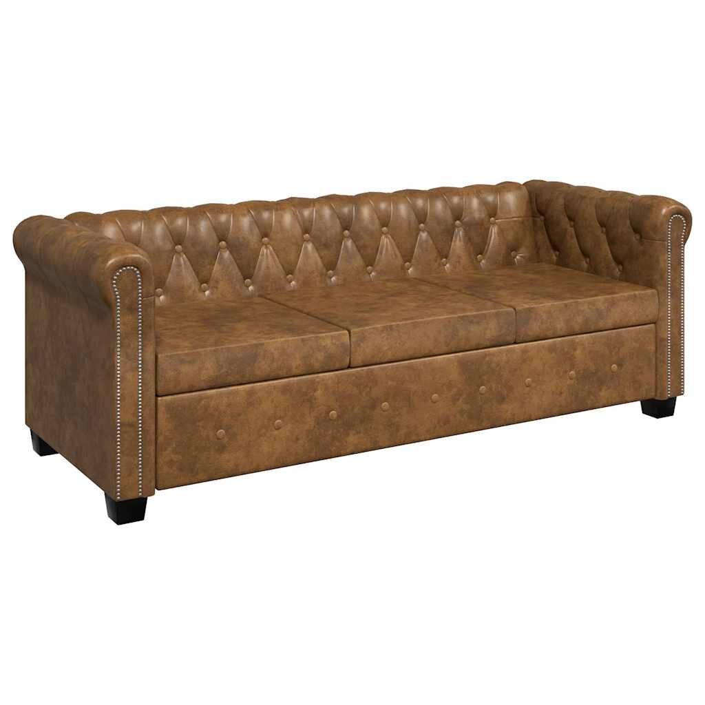 vidaXL Pohovka Chesterfield 3-miestna umelá koža hnedá