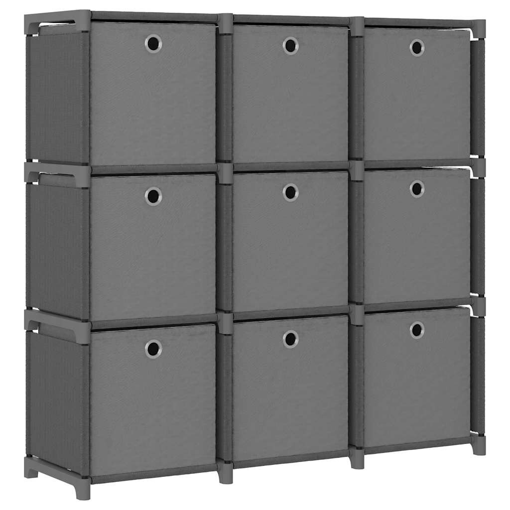 vidaXL Polica s boxmi s dizajnom 9 kociek sivá 103x30x1075 cm látka