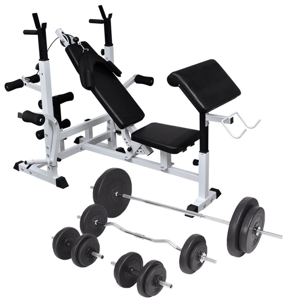 vidaXL Posilňovacia lavica so stojanom na závažie a sadou činiek 90 kg