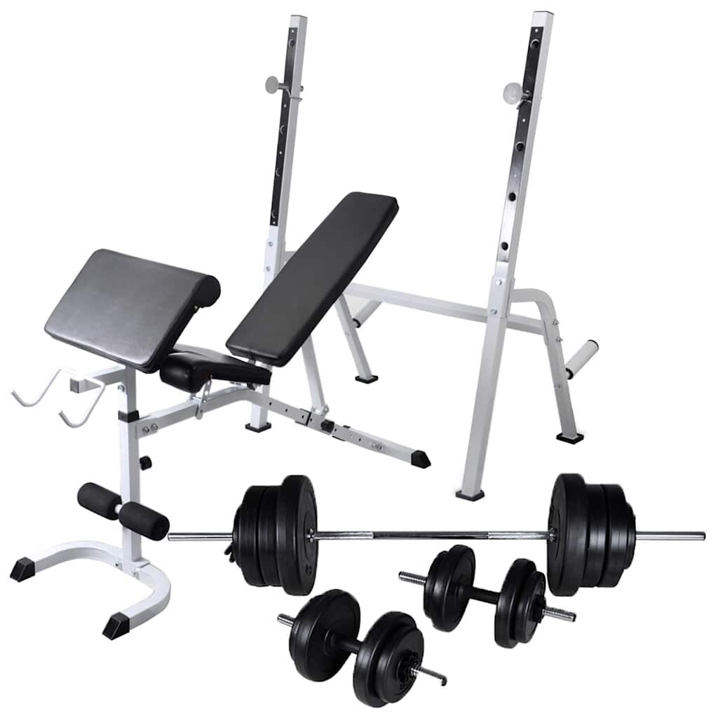 vidaXL Posilňovacia lavica+stojan na závažia a sada činiek 605 kg