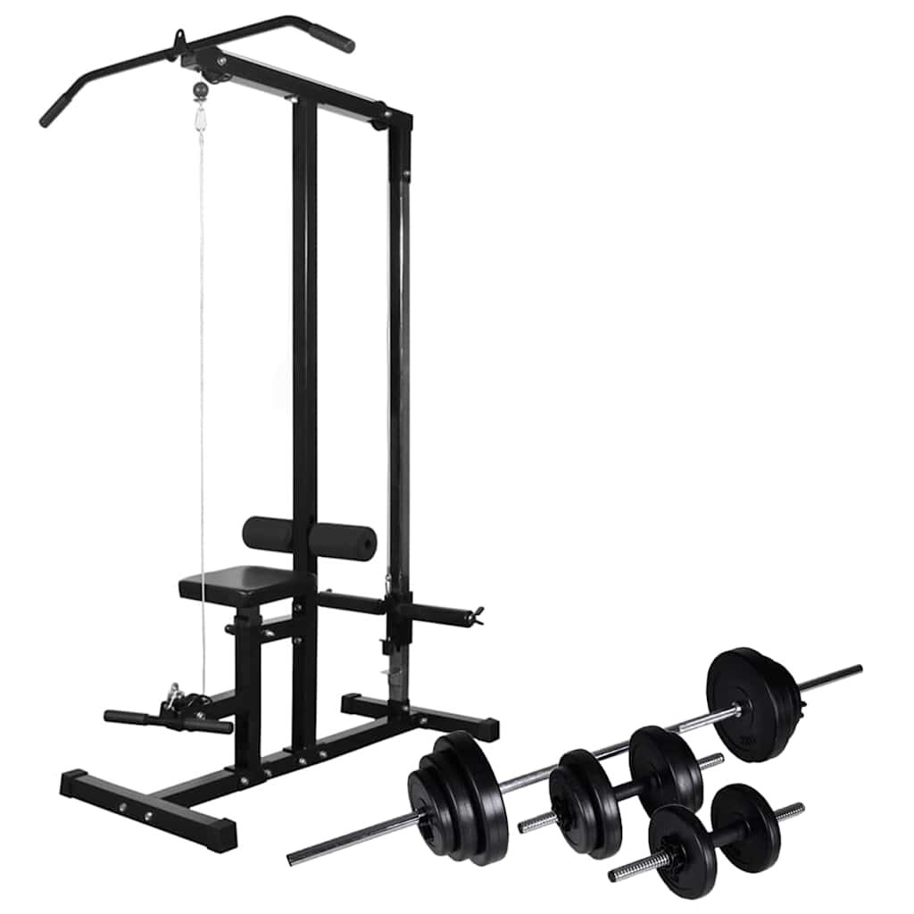 vidaXL Posilňovacia veža so sadou činiek barbell a dumbbell 305 kg