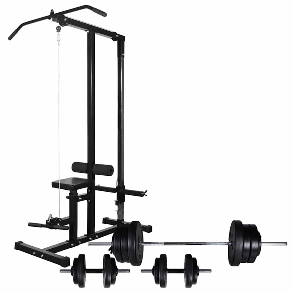 vidaXL Posilňovacia veža so sadou činiek barbell a dumbbell 605 kg