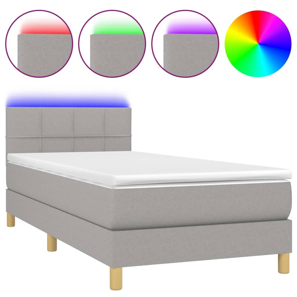 vidaXL Posteľ boxsping s matracom a LED bledosivá 100x200 cm látka