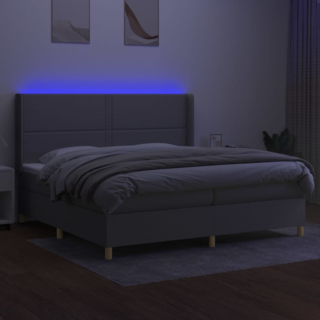 vidaXL Posteľ boxsping s matracom a LED bledosivá 200x200 cm látka