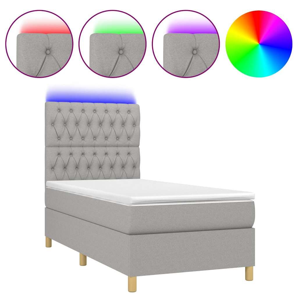 vidaXL Posteľ boxsping s matracom a LED bledosivá 90x190 cm látka