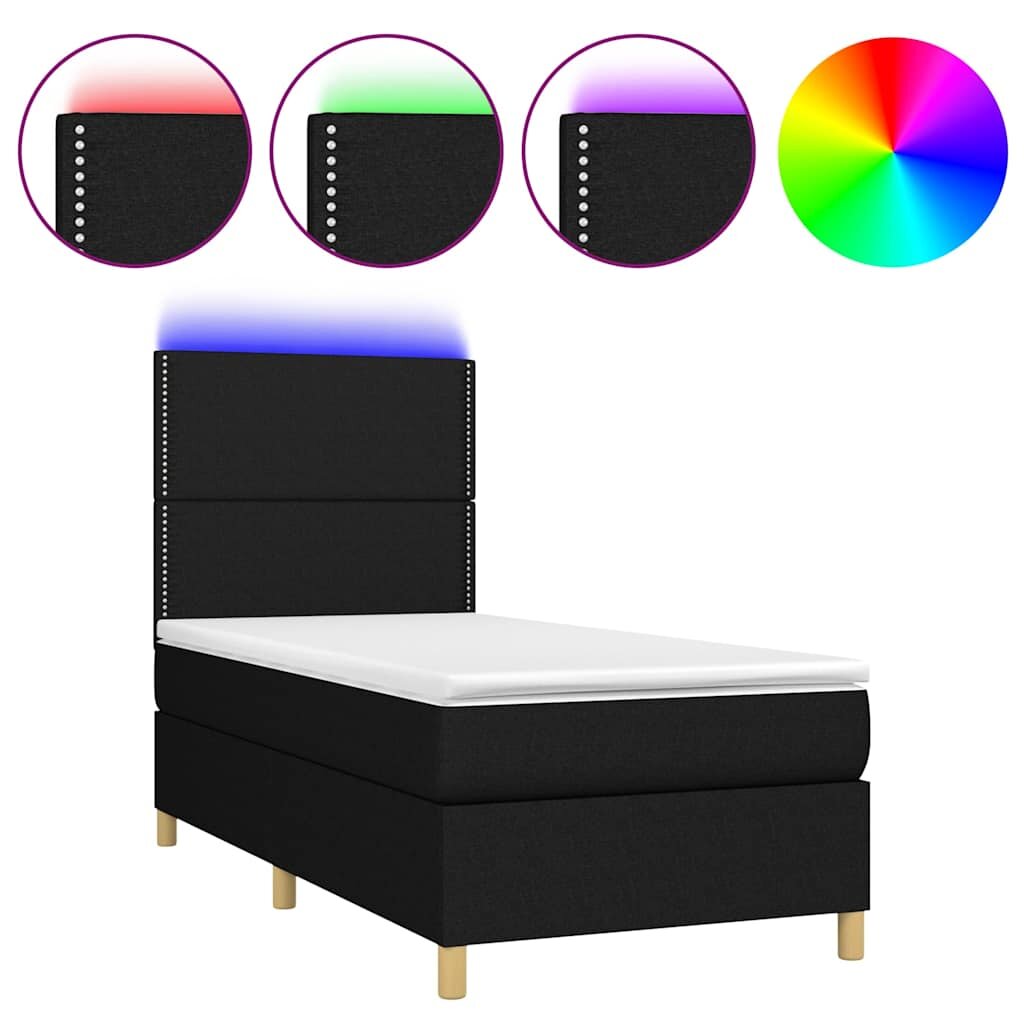 vidaXL Posteľ boxsping s matracom a LED čierna 100x200 cm látka