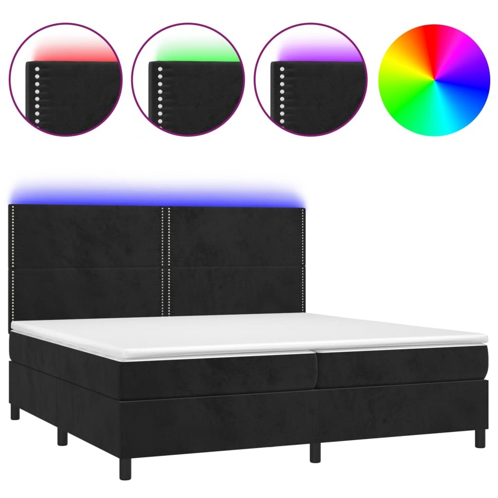 vidaXL Posteľ boxsping s matracom a LED čierna 200x200 cm zamat