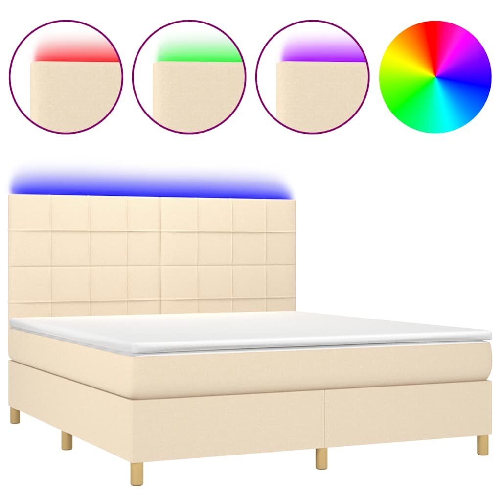vidaXL Posteľ boxsping s matracom a LED krémová 180x200 cm látka