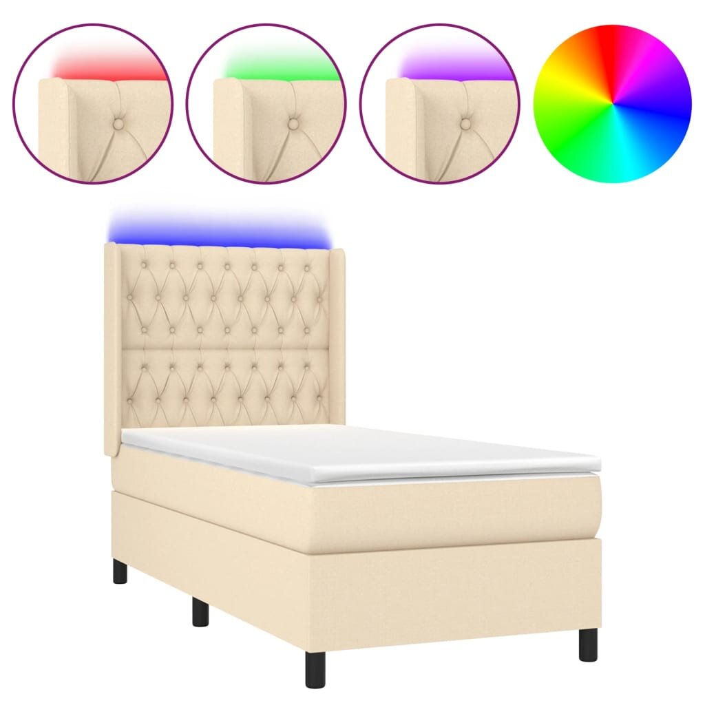 vidaXL Posteľ boxsping s matracom a LED krémová 80x200 cm látka