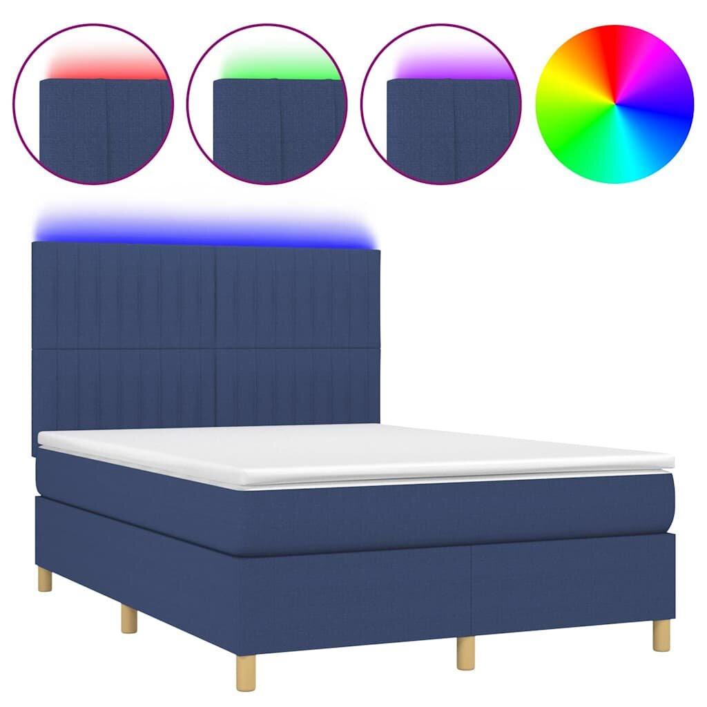 vidaXL Posteľ boxsping s matracom a LED modrá 140x190 cm látka