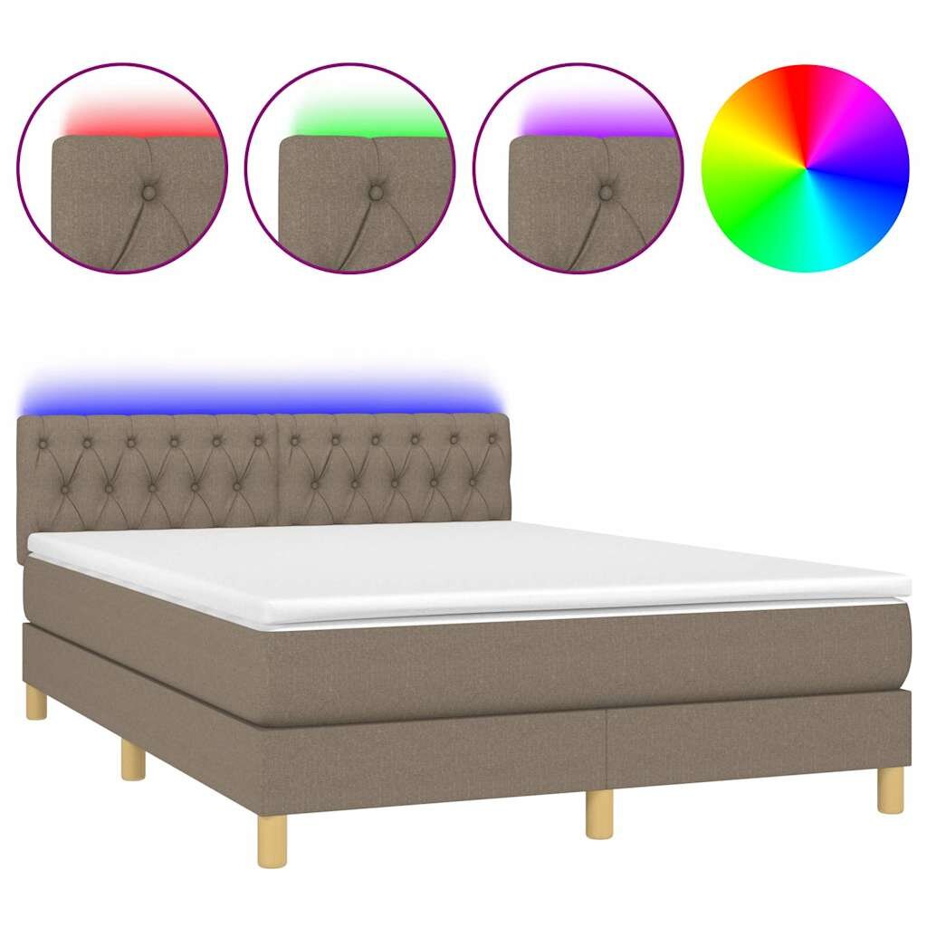 vidaXL Posteľ boxsping s matracom a LED sivohnedá 140x200 cm látka