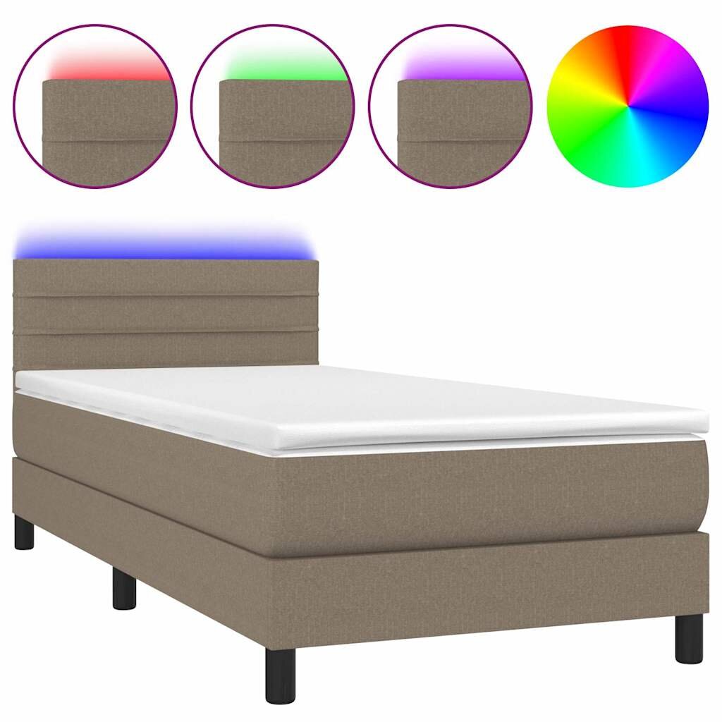 vidaXL Posteľ boxsping s matracom a LED sivohnedá 80x200 cm látka