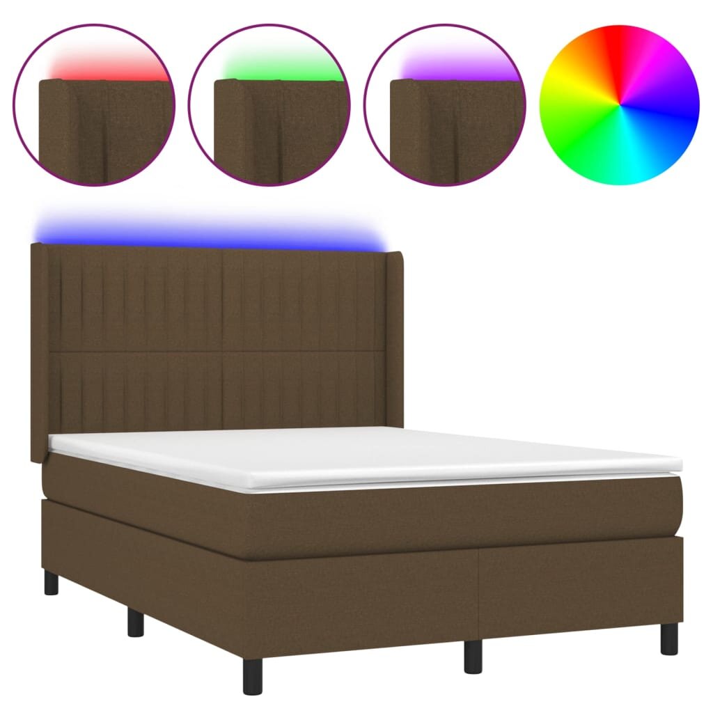 vidaXL Posteľ boxsping s matracom a LED tmavohnedá 140x200 cm látka