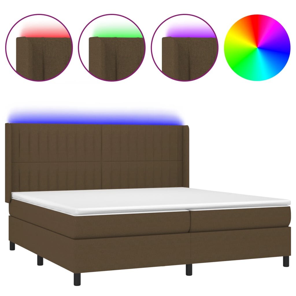 vidaXL Posteľ boxsping s matracom a LED tmavohnedá 200x200 cm látka