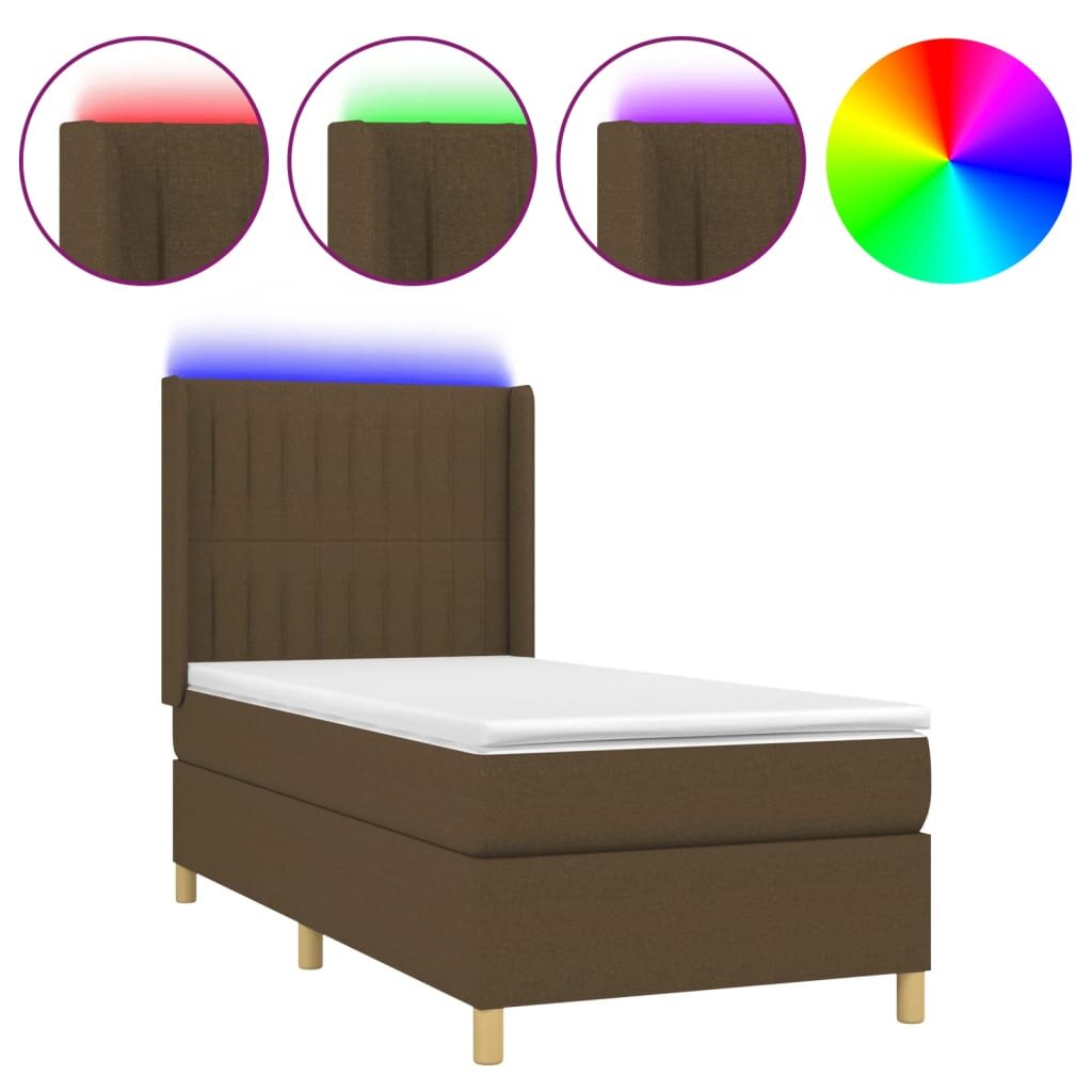 vidaXL Posteľ boxsping s matracom a LED tmavohnedá 90x200 cm látka