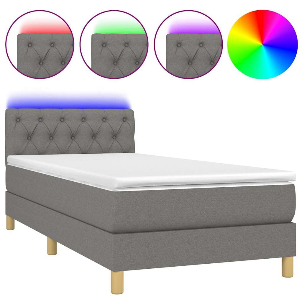 vidaXL Posteľ boxsping s matracom a LED tmavosivá 80x200 cm látka