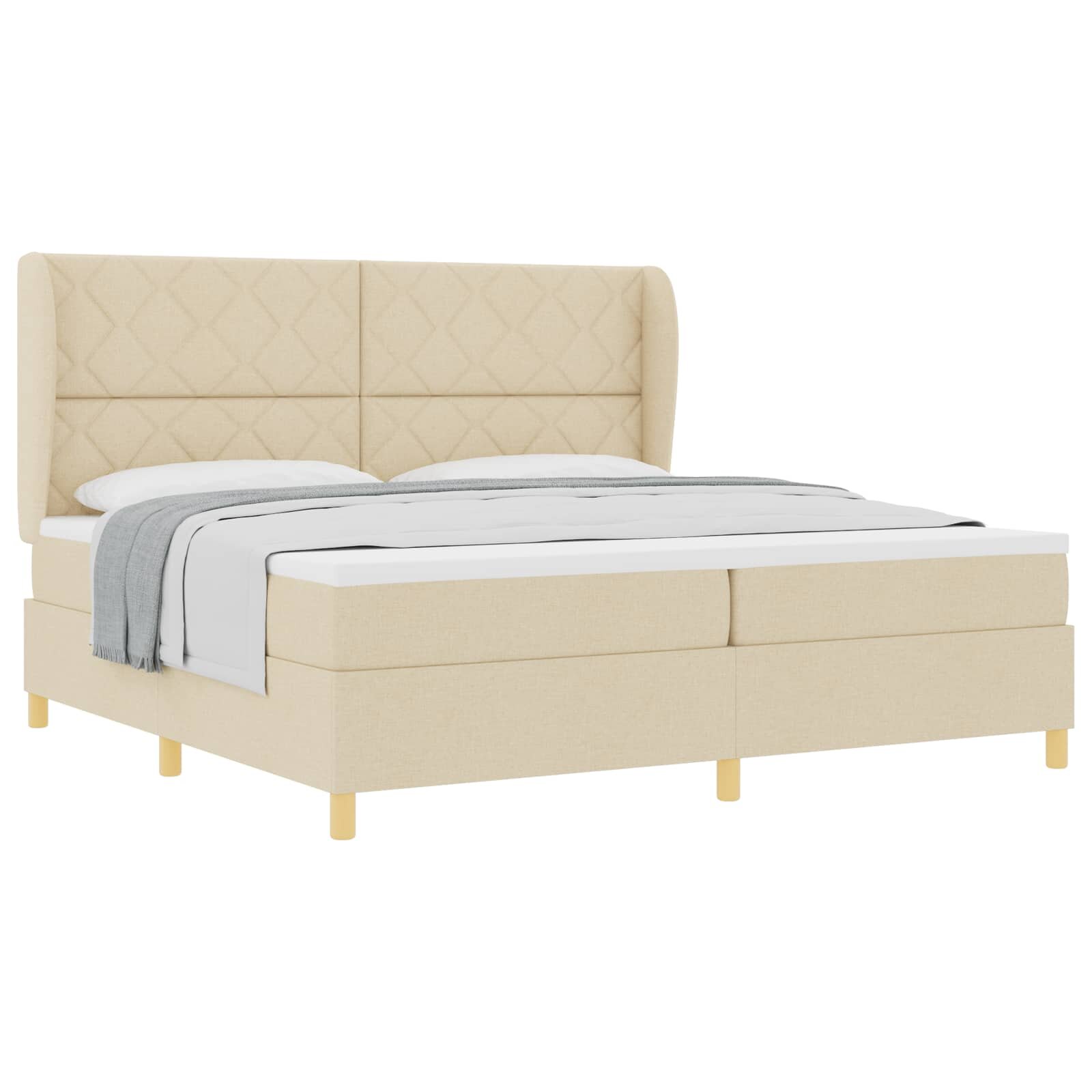 vidaXL Posteľ s pružinovým rámom Krémová 200 x 200 cm látka