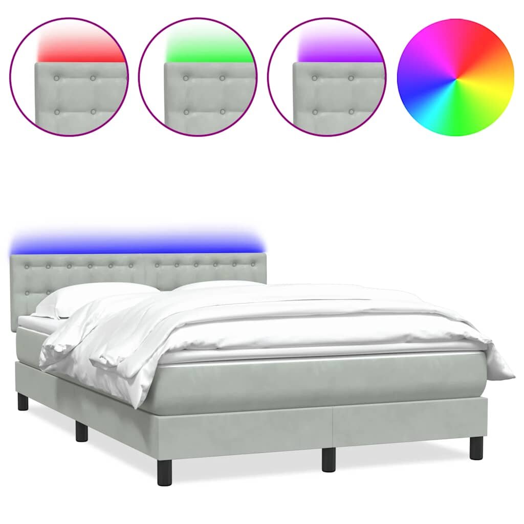 vidaXL Posteľný rám boxsping s matracom a LED bledosivý 160x210 cm zamat