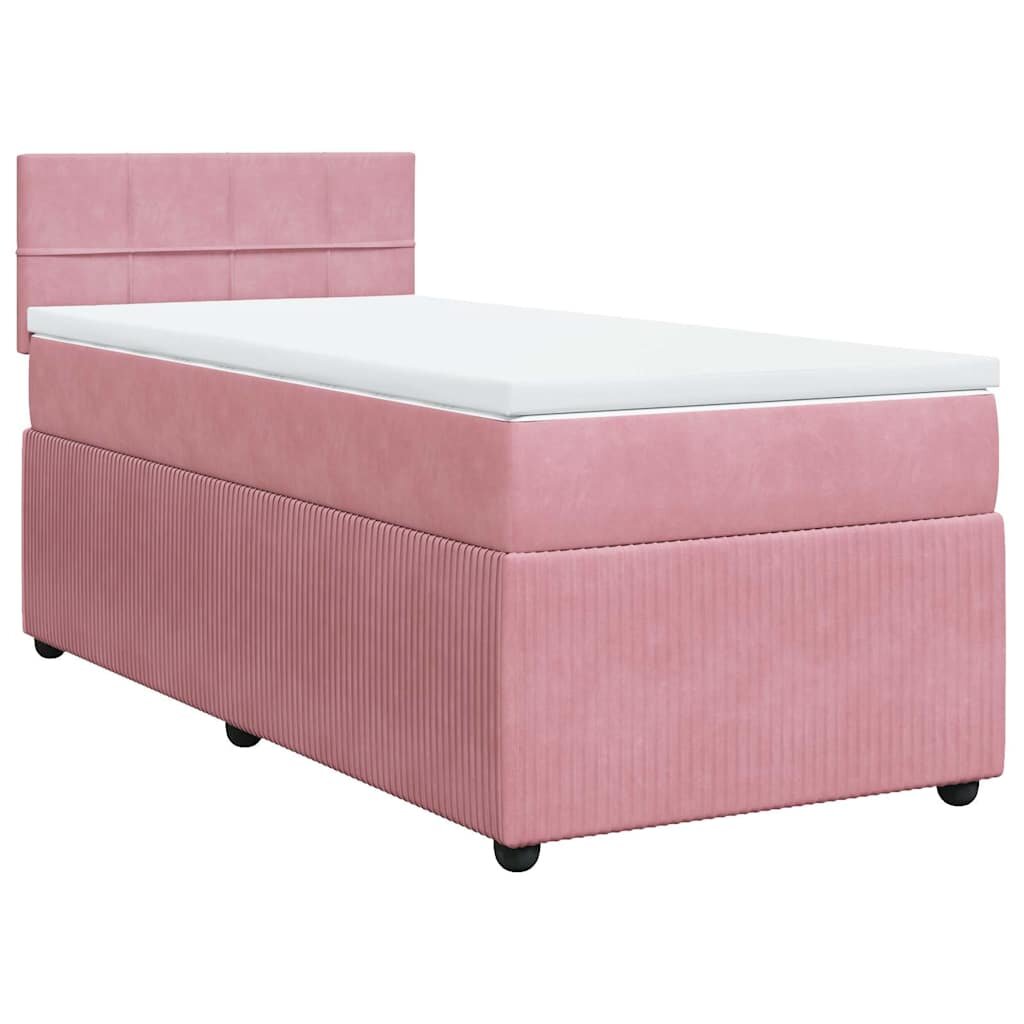 vidaXL Posteľný rám boxsping s matracom ružový 90x200 cm zamat