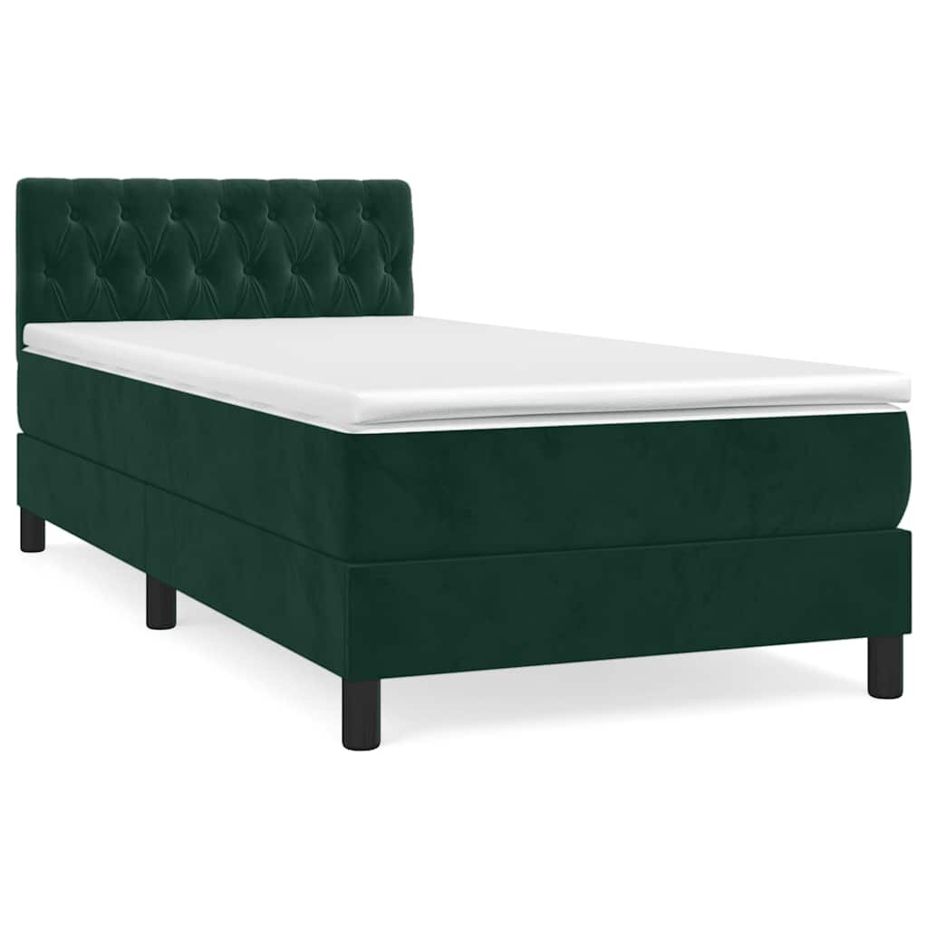 vidaXL Posteľný rám boxsping s matracom tmavozelený 90x200 cm zamat