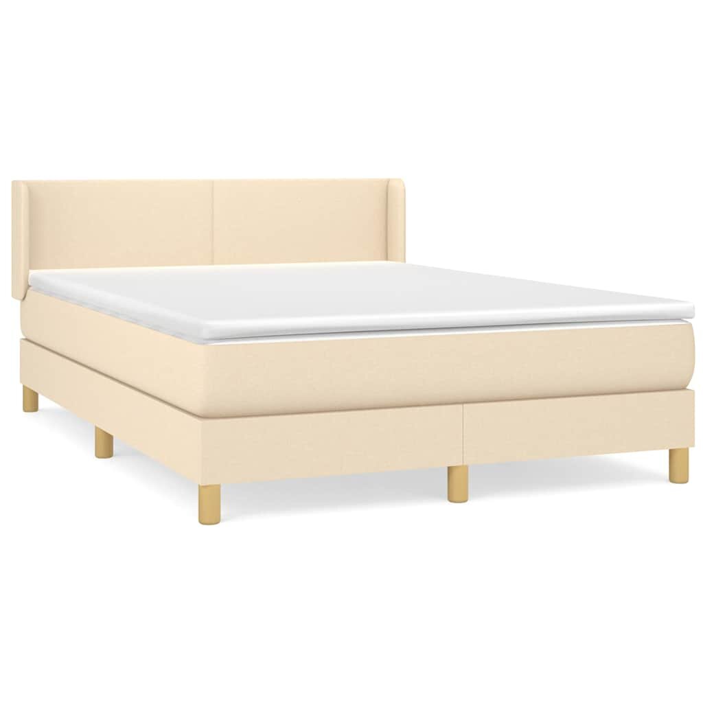 vidaXL Posteľný rám boxspring s matracom krémový 140x200 cm látka