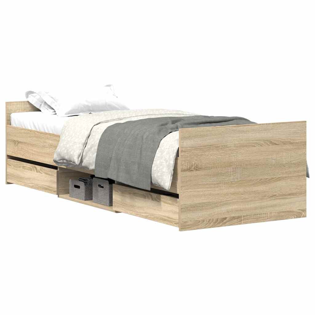 vidaXL Posteľný rám s predným a zadným čelom dub sonoma 75x190 cm