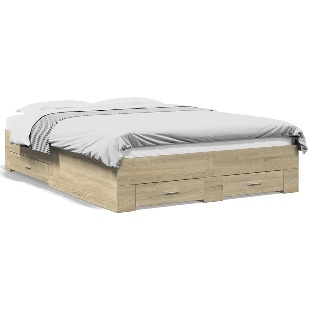 vidaXL Posteľný rám so zásuvkami dub sonoma 140x190cm kompozitné drevo