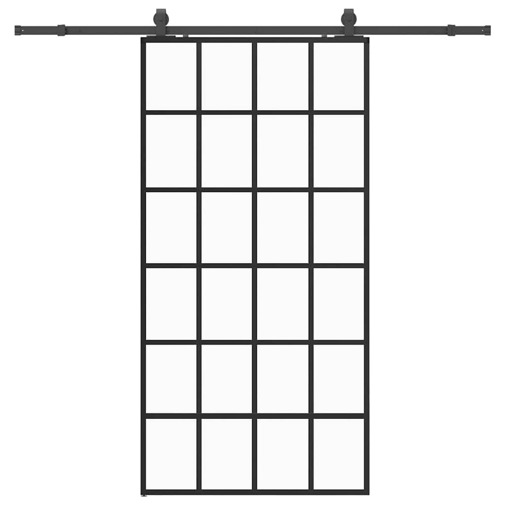 vidaXL Posuvné dvere s kovaním čierne 102x205 cm ESG sklo